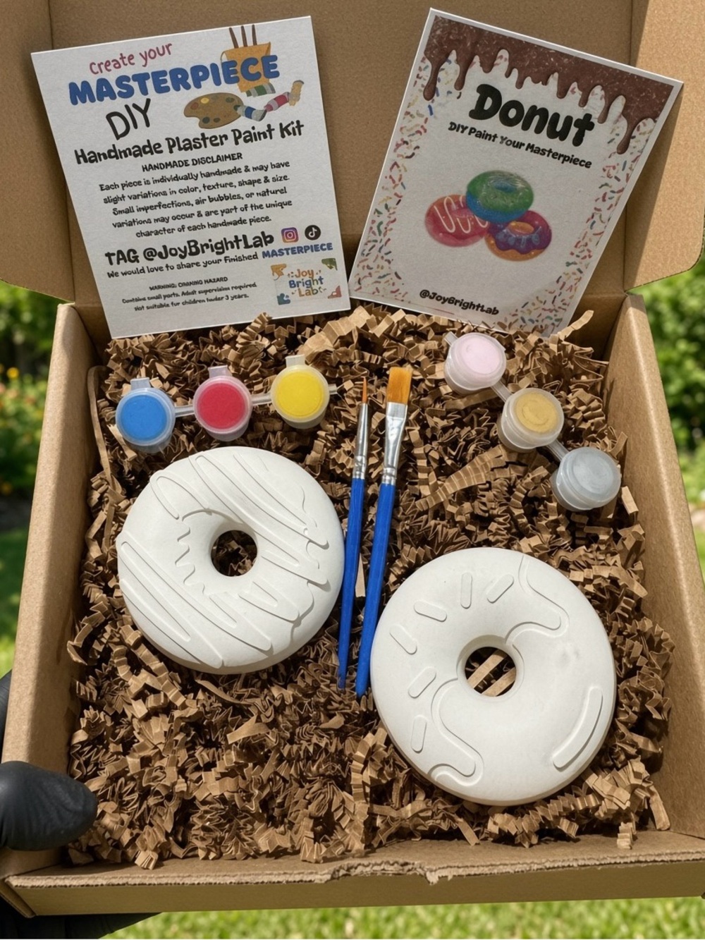 New Donut DIY Handmade Plaster Paint Box Kit for Kids 2 donuts 6 paint colors